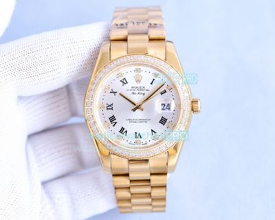 Replica Rolex Datejust Silver Dial Yellow Gold Diamond Watch